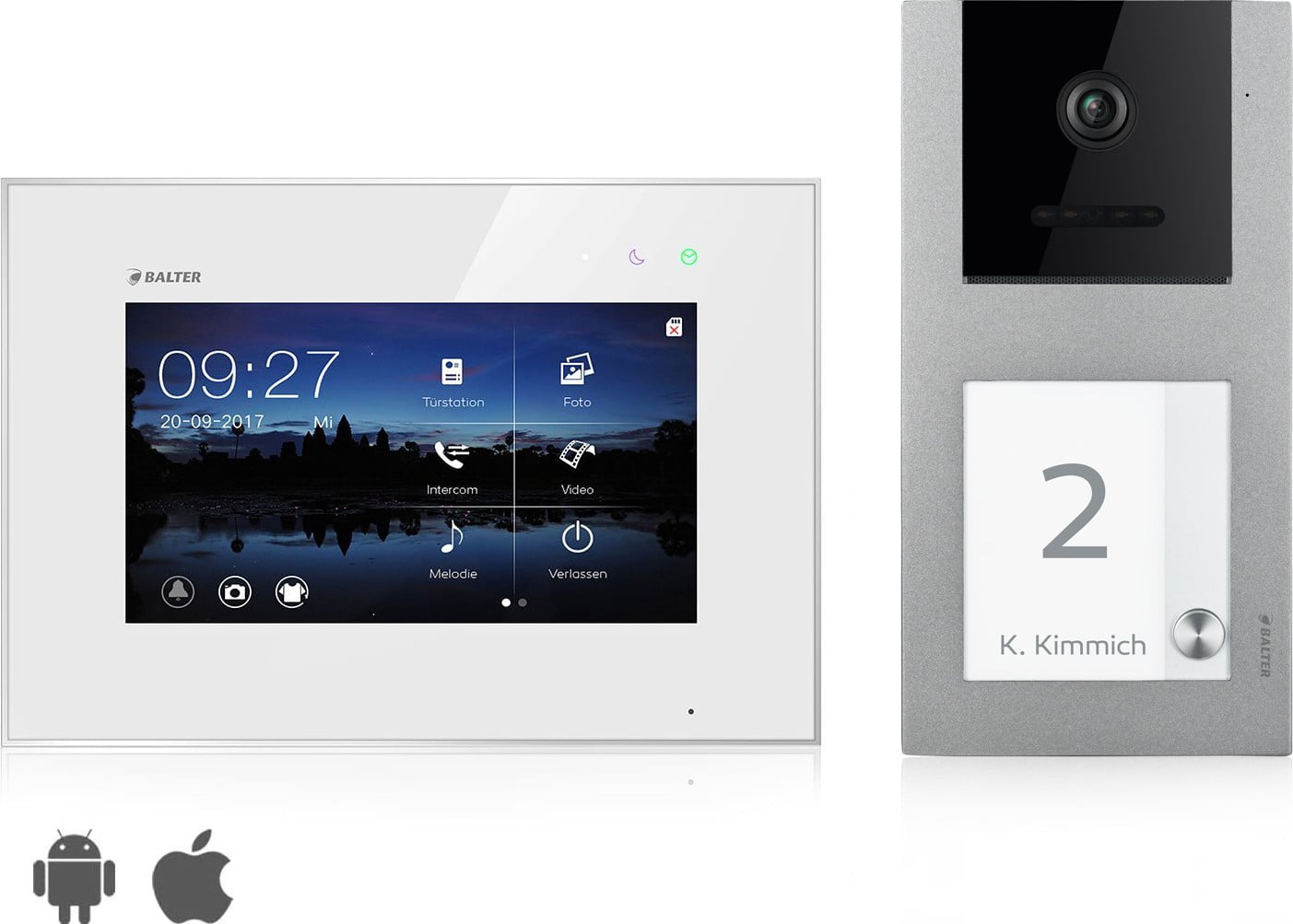 Balter EVO Video-deurbelset met smartphone-app en monitor voor wandmontage, WLAN