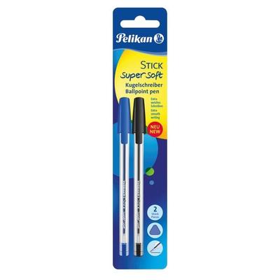 Pelikan Kugelschreiber Stick super soft, schwarz, blau, 2er Set