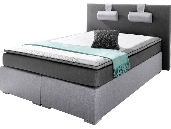 Boxspringbett Rick , grau (3 (=hellgrau, dunkelgrau)), Liegefläche B/L: 180cm x 200cm, kein Härtegrad, Bonnell-Federkernmatratze, Das Kopfteil, die Obermatratze, die untere Box, die Nackenkissen und der Topper des Schlafzimmermöbels sind mit Strukturstoff (65% Polypropylen, 35% Polyester);Jersey Vlies aus 100% Polyester;Spiegelfläche des Toppers aus 100% Polyester, ATLANTIC HOME COLLECTION, Komplettbetten, Boxspringbett, mit Bonnell-Federkernmatratze, inkl. Topper
