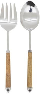 Saro Lifestyle Mango Wood Handle Serving Set - Stainless Steel Fork & Spoon for Salads, Buffets & Entertaining
