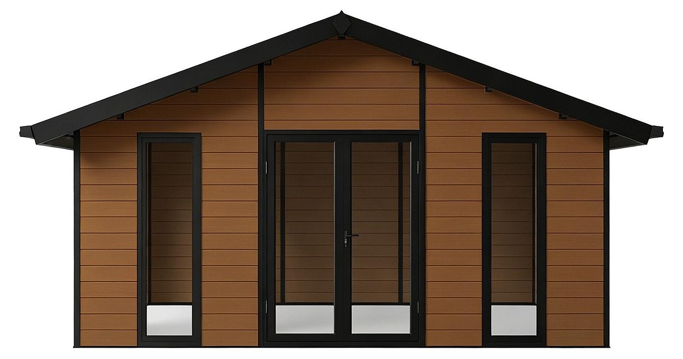 Gartenstudio aus WPC 26 m² - Materialstärke 28 mm - Dunkle Naturholzoptik - NEBULA
