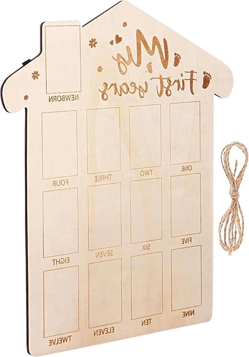 Baby Fotolijst Eerste Jaar - Houten Frame voor Maandelijkse Groei - Multicolor - 42 x 35 cm