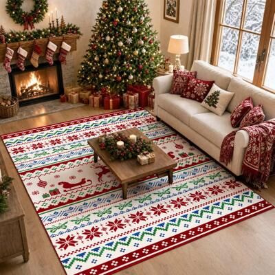 Garvee Christmas Reindeer Snowflakes Geometric Area Rug