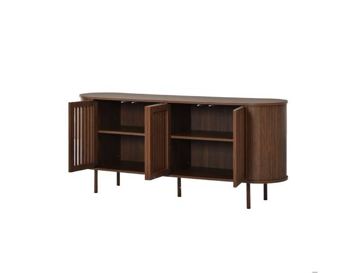 HOMVRA Buffet bas moderne 160 cm en MDF couleur noyer 4 portes ajourées étagères réglables pieds en métal
