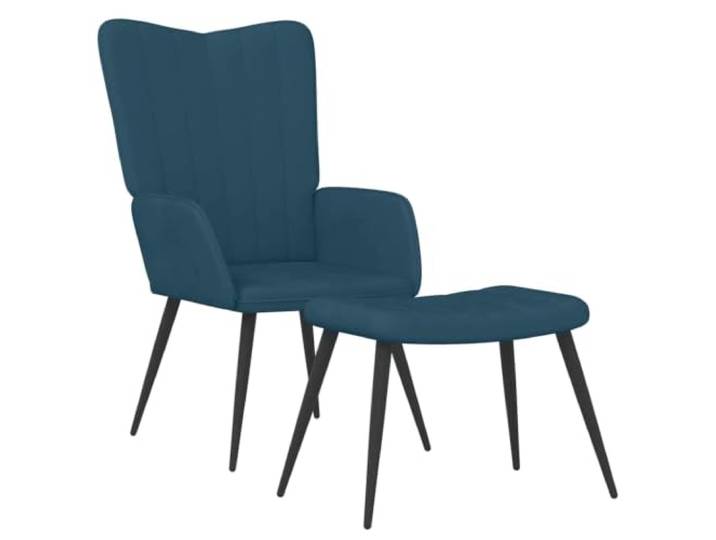 Tmriohed Relaxsessel mit Hocker Samt Blau Polstersessel Armlehnstuhl Komfortabler Fernsehsessel mit gepolsterter Fußablage und Metallgestell für Wohnzimmer und Schlafzimmer.