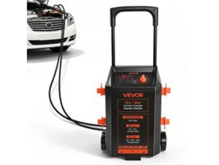 VEVOR Fahrbares Autobatterieladegerät 12 / 24 V 150 A mit Starthilfefunktion für Pkw, SUVs, Leichte Nutzfahrzeuge und Transporter, 9-Stufiges Automatisches Laden für Blei-Säure- und Lithiumbatterie