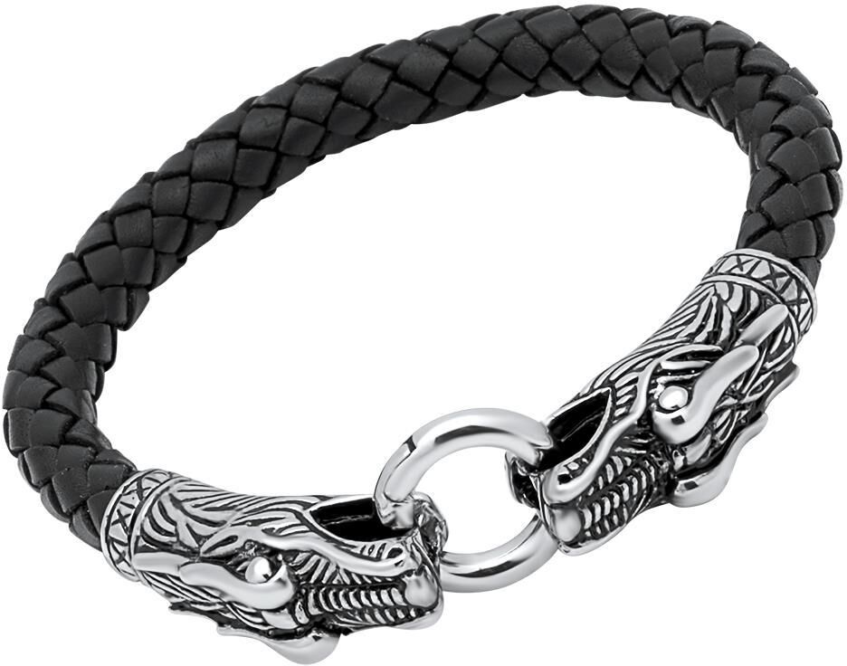 Unique Schwarzes Lederarmband Drachenkopf-Verschluss schwarz