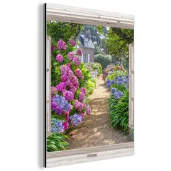 METALLBILD Hortensie - Durchsichtig - Blumen - Sommer - Lila - Weg 30x40 cm