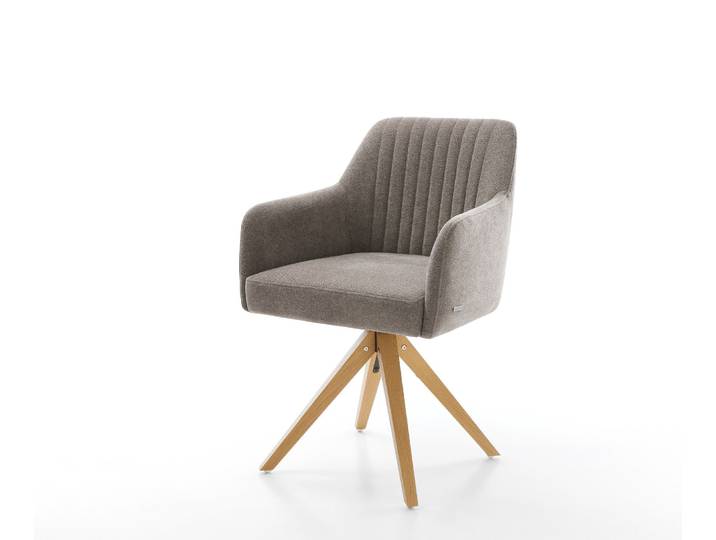 Drehstuhl Greg-Flex Strukturstoff Soft Taupe Holzgestell kantig Natur 360° drehbar Taschenfederkern, Esszimmerstühle