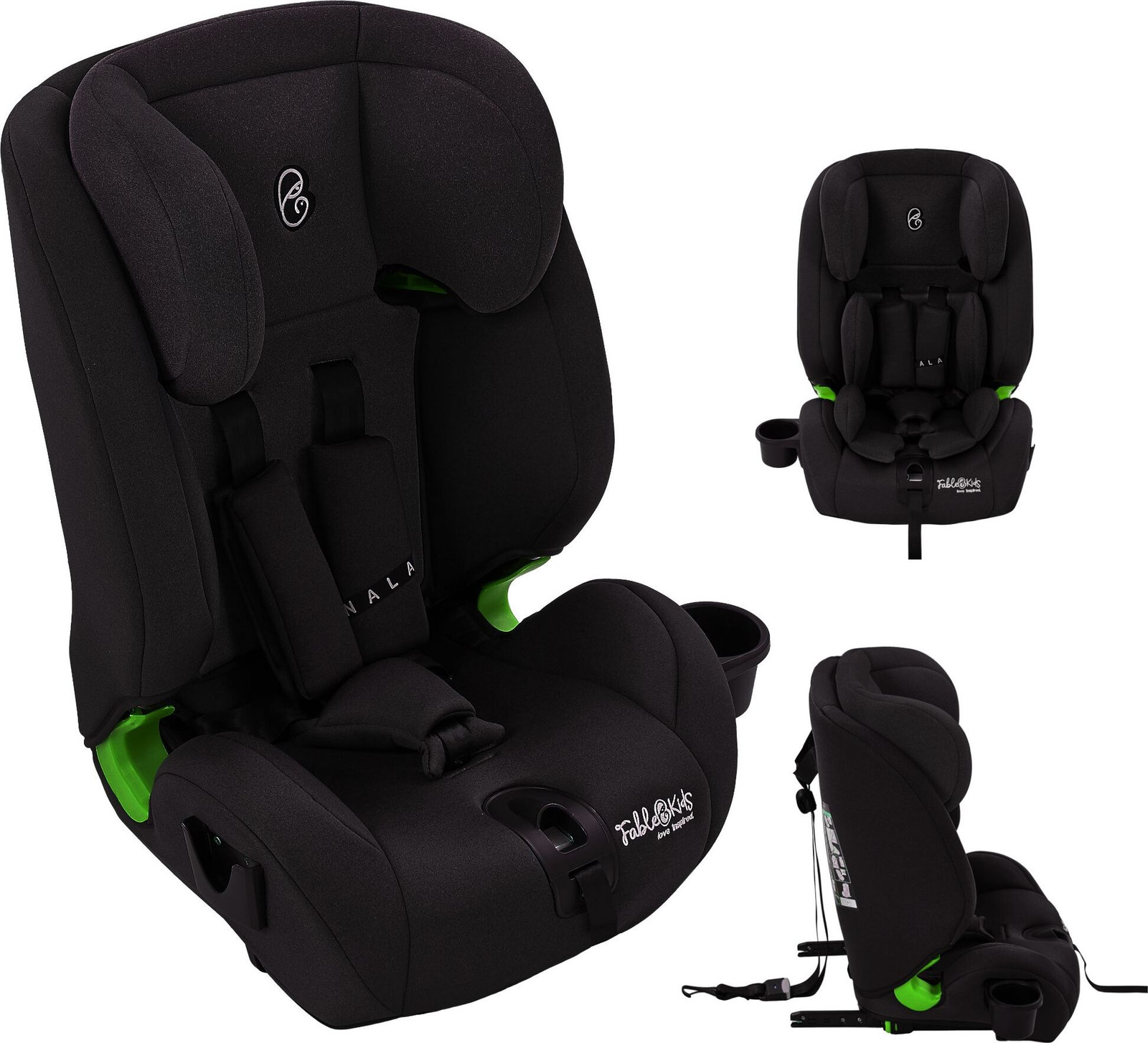 FableKids NALA kinderautostoel, zwart | Isofix, i-Size, 76–150 cm, 3-punts veiligheidsgordel