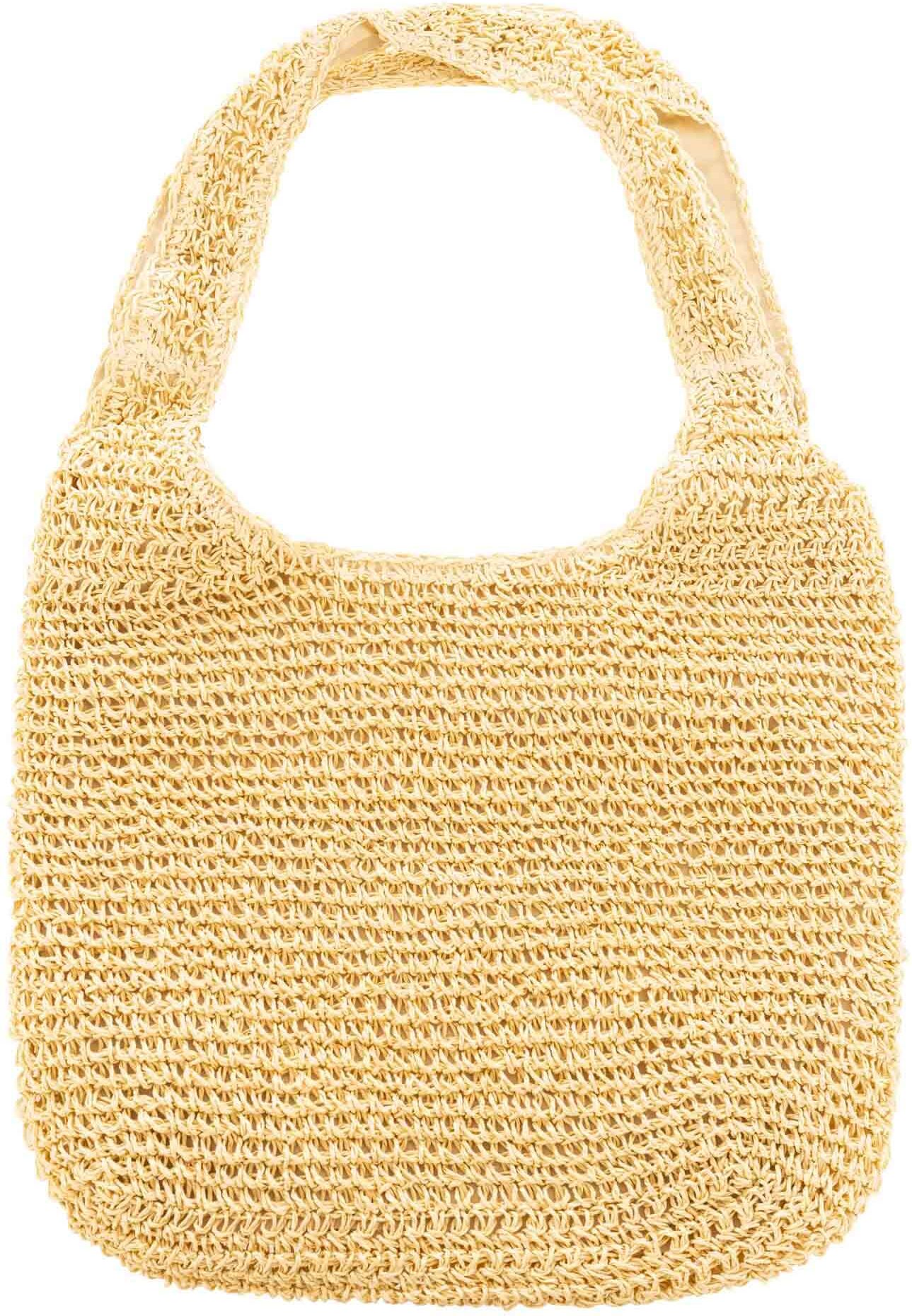 Tragetasche ZWILLINGSHERZ "Shopper", Damen, Gr. B/H/T: 45cm x 30cm, beige, Grobstrick, Papierstroh, unifarben, Taschen Tragetasche, geflochtenes Material, Schulterhenkel