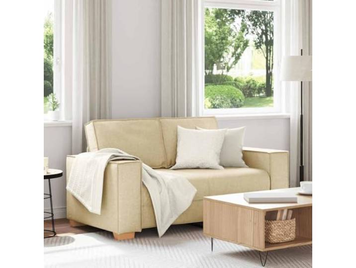 HEFZGDB 2-Sitzer Sofa Creme 120 cm Stoff, Weiches strapazierfähiges Polyestergewebe mit atmungsaktiver Komfortqualität, Stabiles Holz- und Metallgestell für robuste Langlebigkeit,