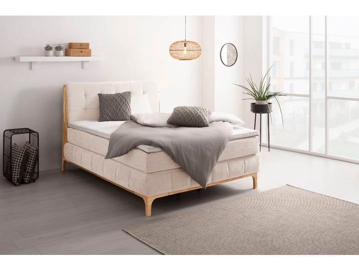 Boxspringbett, Polyester, Beige, 161×216 cm, Gepolstertes Kopfteil, Modern, OTTO PRODUCTS