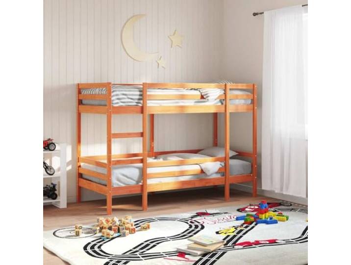 RJPLMFV Etagenbett, Kiefer, massiv, 75 x 190 cm, Braun Mit Leiter, Sicherheitsbarrieren, Lattenrost inklusive, für kleines Schlafzimmer