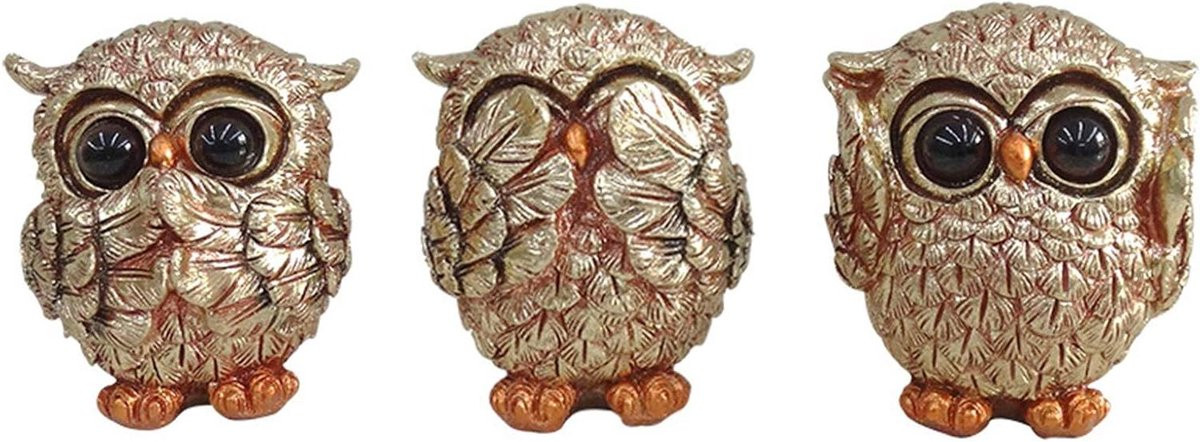 Uilen Figuren Set Drie Wijze Uilen Goudkleurig Hoogte: 55 cm