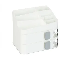 Relaxdays Make Up Organizer, 21 Fächer, Kosmetik Aufbewahrung, Kunststoff, HxBxT: 21,5x26x21 cm, Kosmetikorganizer, weiß