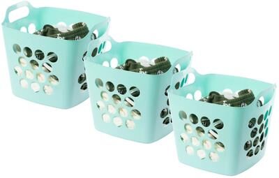 Basicwise Flexible Plastic Laundry Basket - Square Storage Hamper with Side Handles for Easy Carrying - 28 Litter