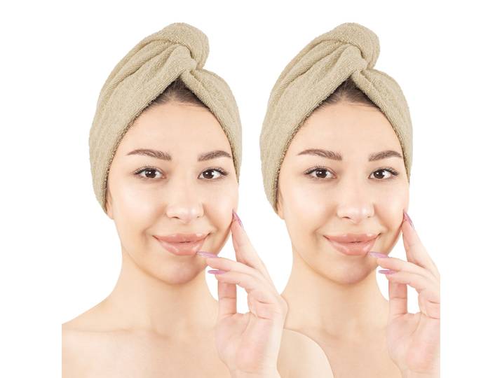 Turban-Handtuch HAMMETEX 2er Set Haarturban Damen, 100% Baumwolle, Flauschig & Schnelltrocknend , beige, B:25cm L:64cm, Frottier, Baumwolle, Handtücher, Turban-Handtuch, Uni-Farben, weich