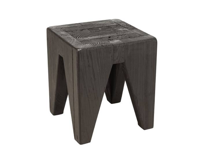 Tabouret carré noir 35x35cm pin recyclé