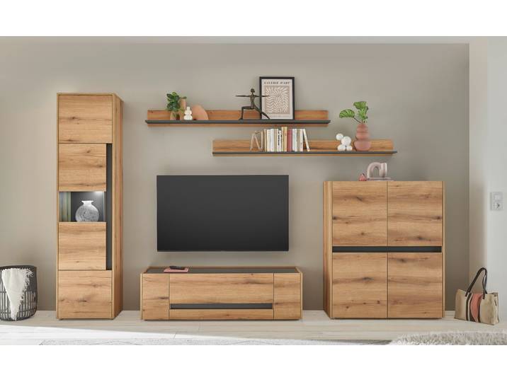 Wohnwand HOME AFFAIRE City/Giron , braun (eichefarben), B:350cm H:197cm T:45cm, Kastenmöbel-Sets, Wohnwand