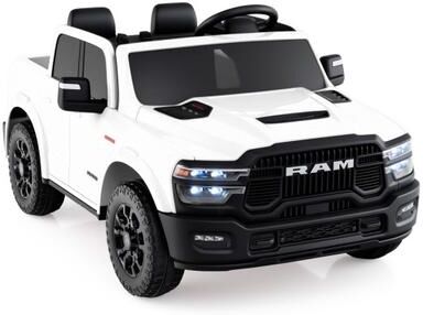 Costway 2 Seater 24V Ride on Toy for Big Kids Licensed Ram Truck with Remote and Music-White