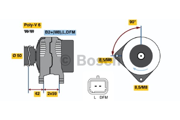 Bosch Generator 14V 155A mit 6-Rillen-Riemenscheibe Ø 50,5 mm Austauschteil