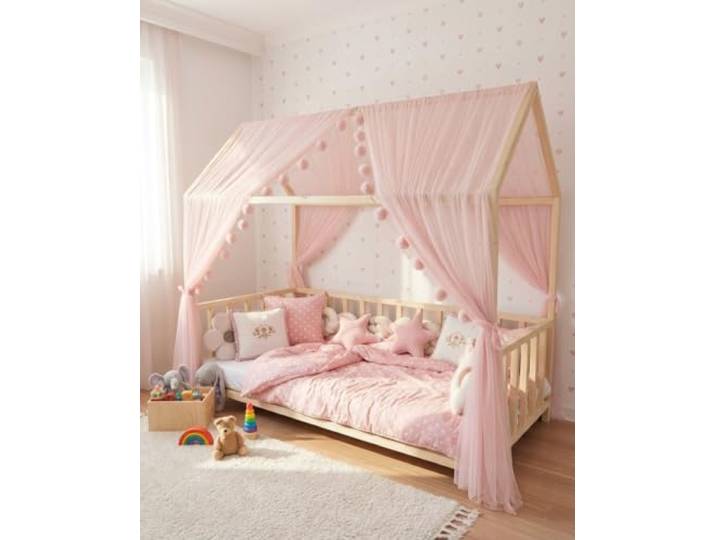 Baby Fancyroom Hausbett Himmel Betthimmel rosa für Kinderbett Kinderzimmer Baldachin Bettvorhang Betthimmel für Mädchen Prinzessin Zimmer (Himmel rosa ohne Schmetterlingen, 380cm)
