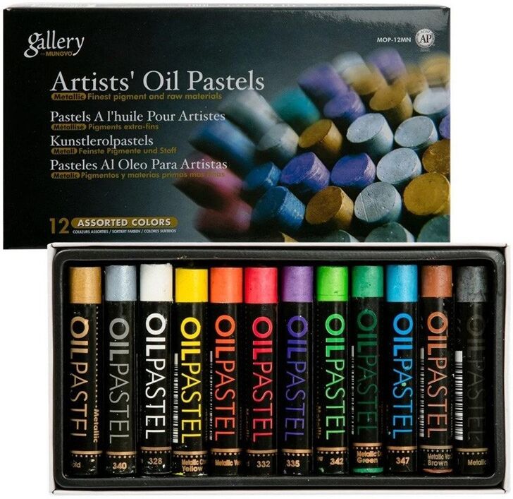 Boîte 12 pastels à l'huile Métallisés, MUNGYO 12 assortis