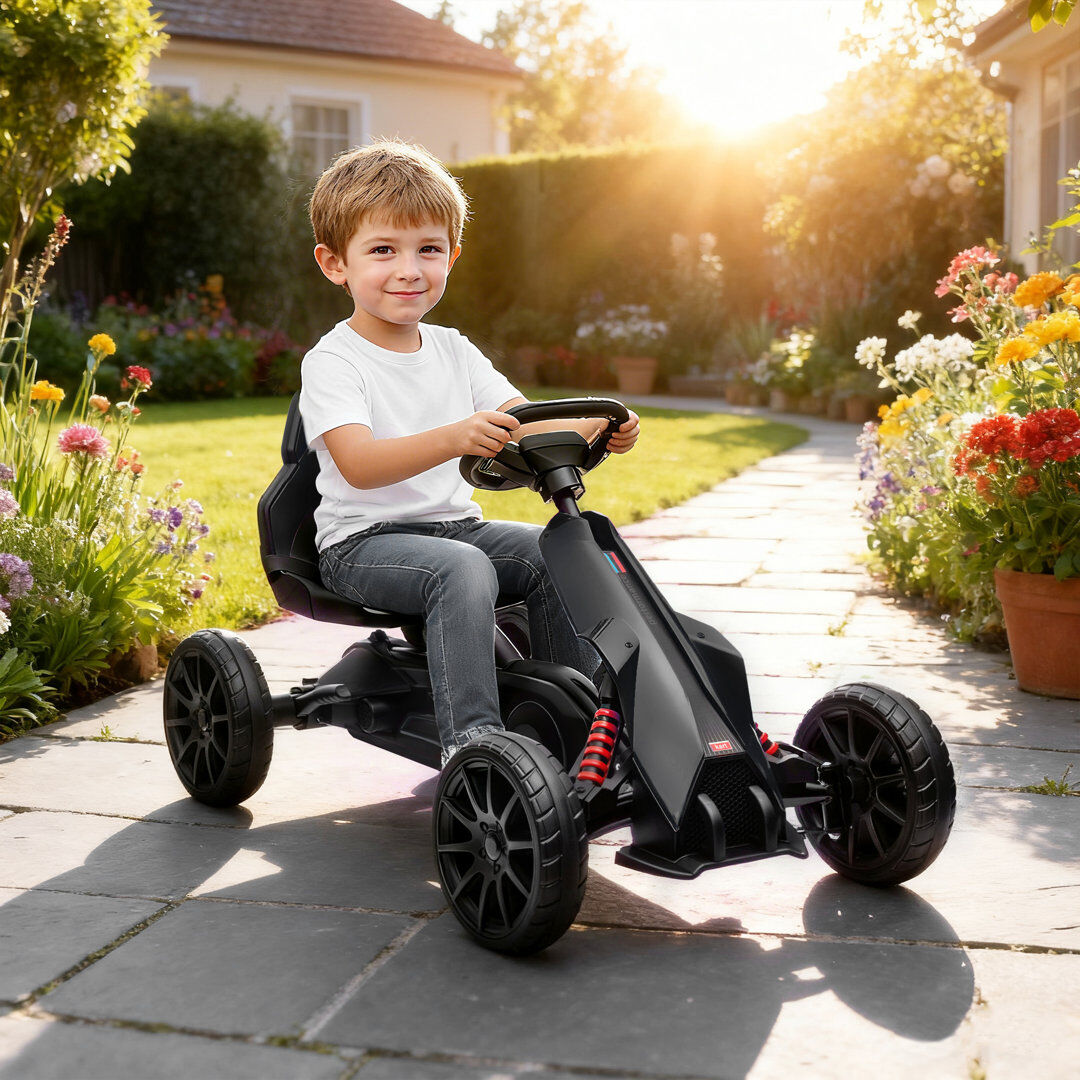 Zoomie Kids Berrilee Zoomie Pedal Go Kart Kids Ride On Race Car Adjustable Seat Handbrake Black 1
