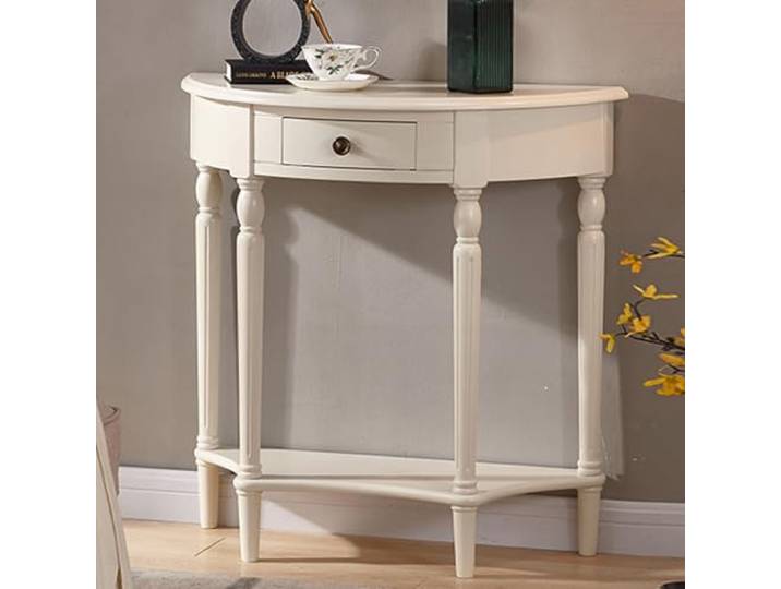 DJJYCTNM Konsolentisch Holz, Halbrunder Tisch für Den Eingangsbereich mit Schublade und Regal, Beistelltisch Schmal für Wohnzimmer, Eingangsbereich, Flur(White,60x30x80cm/24x12x31in)