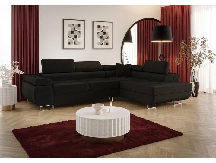 Fun Möbel Ecksofa Schlafsofa FUN MARIKO mit Ottomane in Stoff, Kopfstützen verstellbar