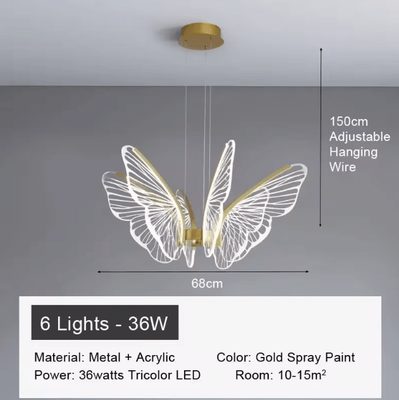 Inspire Curations Minimalist Butterfly Chandelier Light Modern Acrylic Butterfly Pendant Light For Home 6 Heads 110 240v white Light
