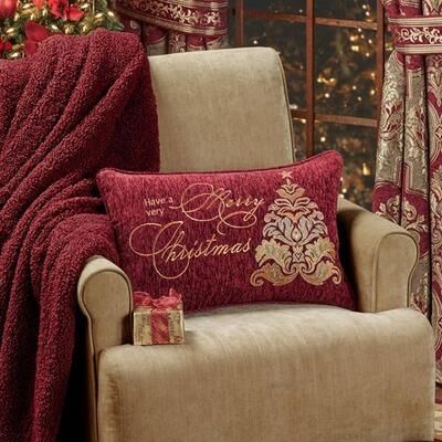 Touch of Class Ruby Court Embroidered Christmas Rectangle Pillow, Rectangle, Ruby