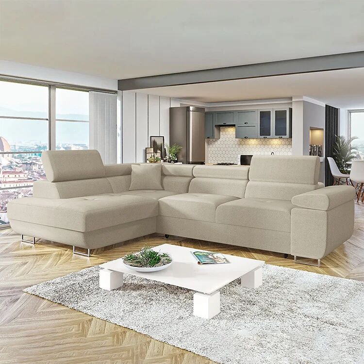 garneroarredamenti Divano letto angolare sinistra imbottito 274x203cm beige Bormio