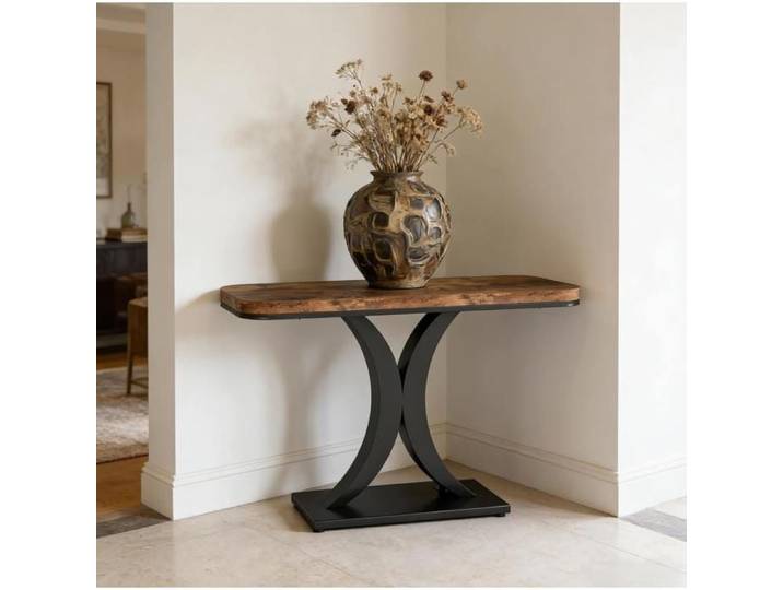 Table Console D Entree Marron Rustique Console Industrielle FloraGrace Pour Entree Couloir Salon Montage Facile 100x30x82 5cm