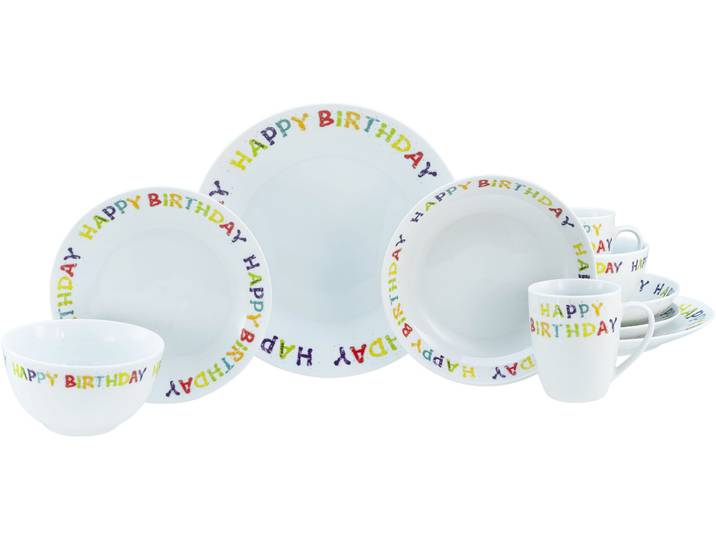 Kombiservice CREATABLE Happy Birthday, Kombi-Service 10-tlg. , bunt (weiß, bunt), 10 Stk., Porzellan, Geschirr-Sets, Kombiservice, Fröhliches buntes Geschirr, Für alle Geburtstagsfeierlichkeiten
