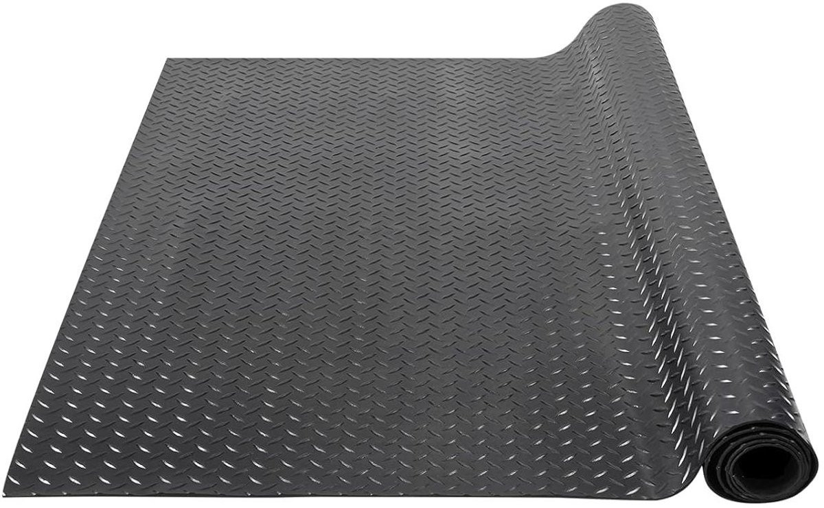 Zwarte rubberen vloerrol met diamantplaat profiel voor garagevloeren, 120 x 240 cm