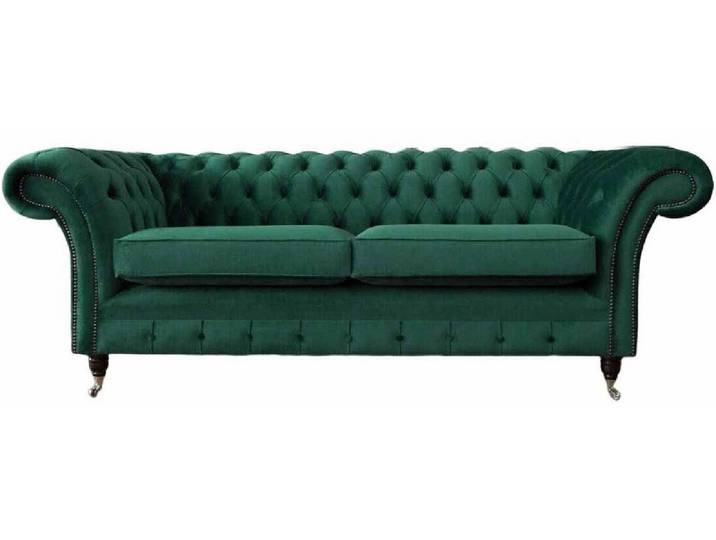 JVmoebel Chesterfield-Sofa Moderne Polster-Couch in sattem Grünton mit Edelstahlfüßen, Packung, Made in Europa