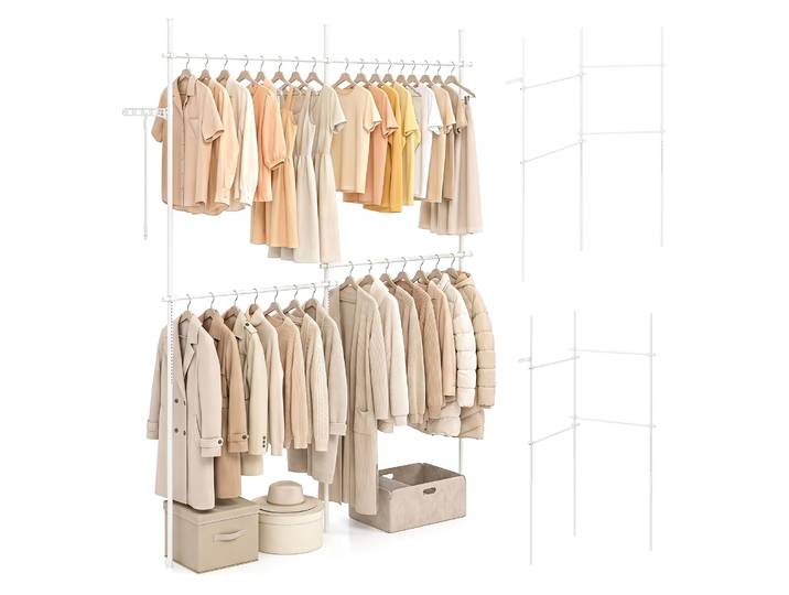 Costway Portant À Vêtements Télescopique Robuste\, Sans Perçage (blanc\,m)