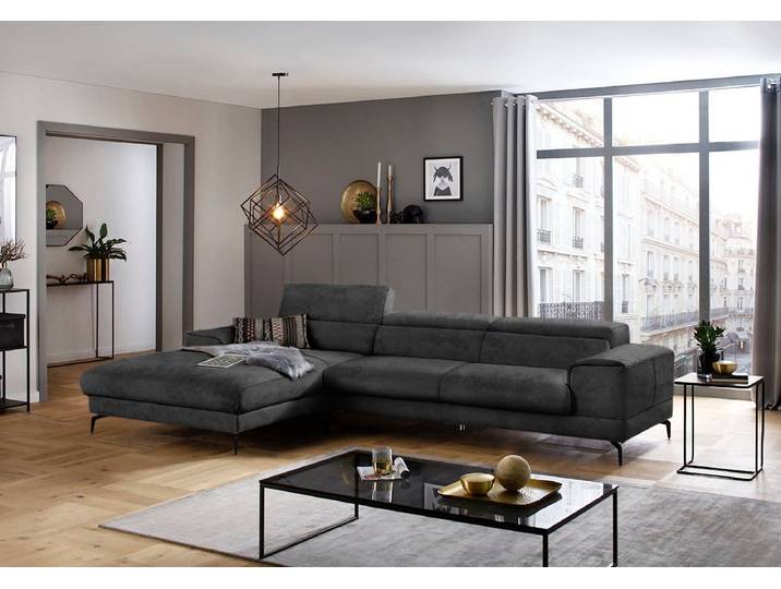 Ecksofa, Luxus-Microfaser in Lederoptik, Anthrazit 343×193 cm, Kopfteilverstellung, Modern, W.SCHILLIG
