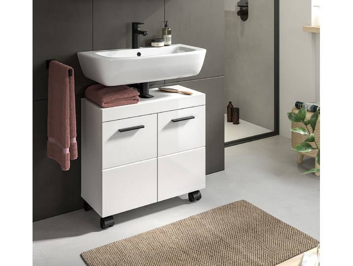 Meuble sous lavabo Aldora 60cm Blanc/Blanc brillant
