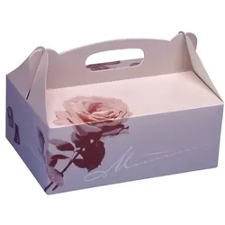 Papstar 200 Stück Gebäckschachteln, Pappe eckig 20 x 13 x 9 cm rosé mit Tragegriff