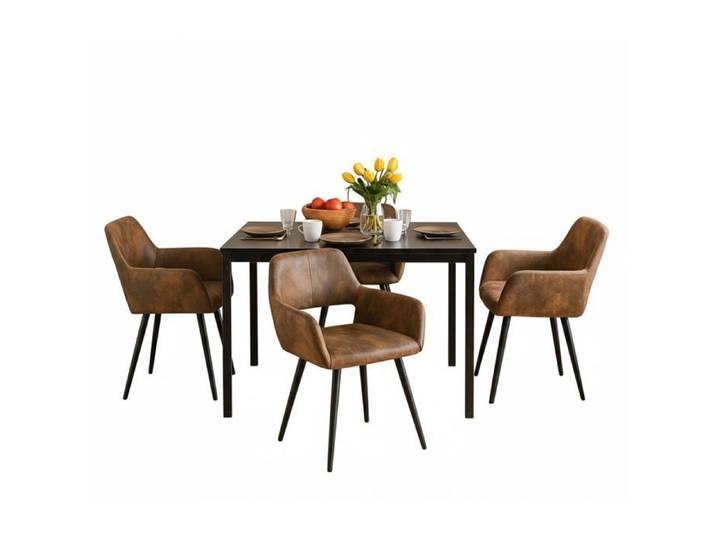 MEUBLES COSY Ensemble table à manger extensible noire avec 4 fauteuils en suédine style scandinave