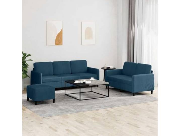 HEFZGDB 3-TLG. Sofagarnitur Blau Samt mit robustem Metallgestell und bequemer Polsterung für Wohnzimmer Sofa Garnitur Sitzgruppe