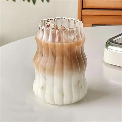 Uplift Essentials Striped Glass Tumbler 530ml Heat Resistant Drinking Cup For Coffee, Tea, Juice, And Milk style 2
