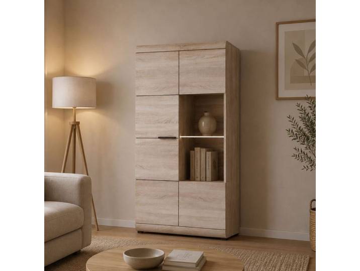 Vitrine Ladavapa Dmora en Bois Noble Chêne Marron 80x37x158h cm