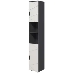 STILVORA Badezimmerschrank Hochschrank Holz Dunkelgrau+Hellgrau 183x30x30 cm mit verstellbaren Regalböden, 2 offenen Fächern, Kippschutz, schmal