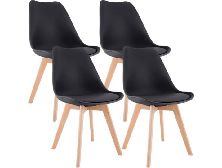 CLP Esszimmerstuhl 4er Set gepolstert Linares, Küchenstühle mit Rückenlehne und Holzgestell Buchenholz, Polsterstühle mit Bodenschonern Farbe schwarz Material Kunststoff