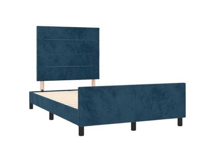 Bettgestell aus Samt, dunkelblau, 120 x 190 cm, Bettgestell mit Kopfteil Höhenverstellbar, Lattenrost inklusive, robuste Beine, Rückenunterstützung, ohne Matratze