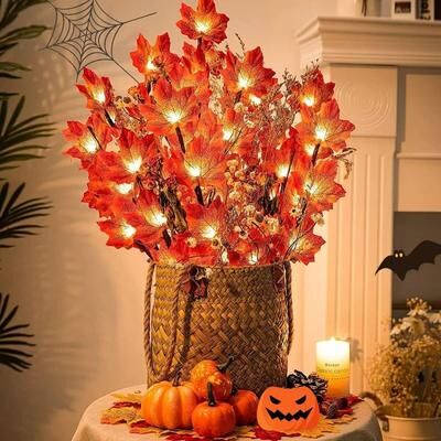 Uplifted Goods LED Red Maple Leaf Branch String Lights warm White 20led